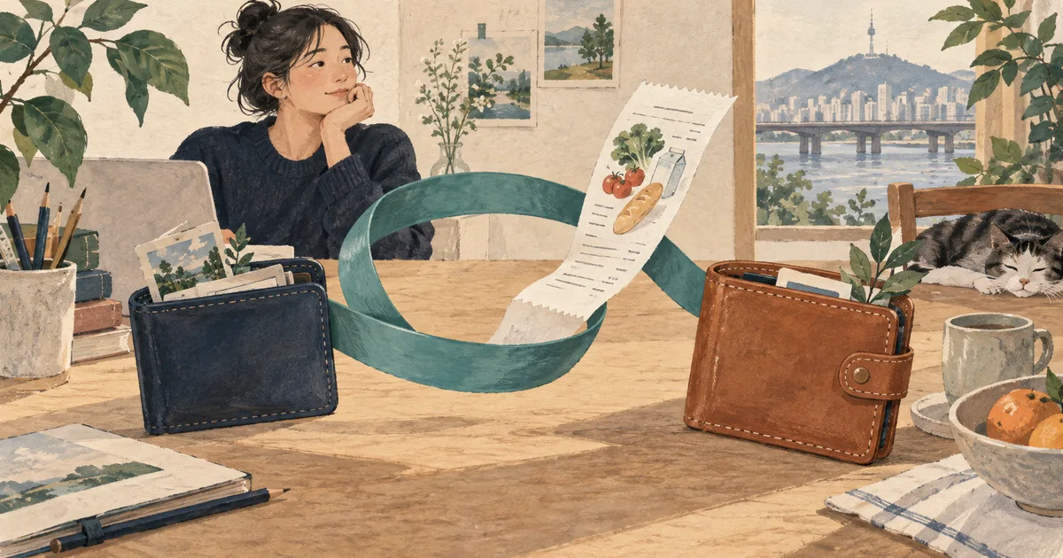두 통장 사이 이동과 실제 지출을 구분하는 그림
