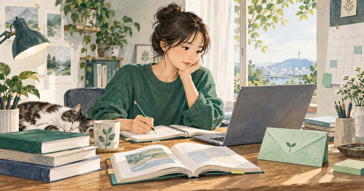 교재와 노트북 옆에 놓인 교육비 봉투